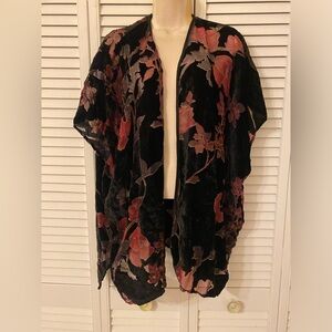 Womens Velvet Burnout Floral Kimono Medium Sheer Black Pink Fairy Whimsigoth